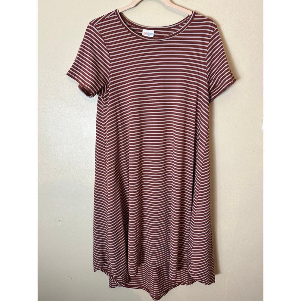 Lularoe Simply Comfortable Dress Midi Short Sleeve A-Line Size Small brown